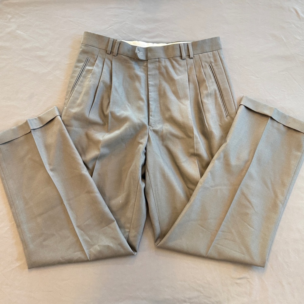 Louis Raphael Mens‎ 35 Taupe Gray 100% Pure Wool Double Pleated Dress Pants